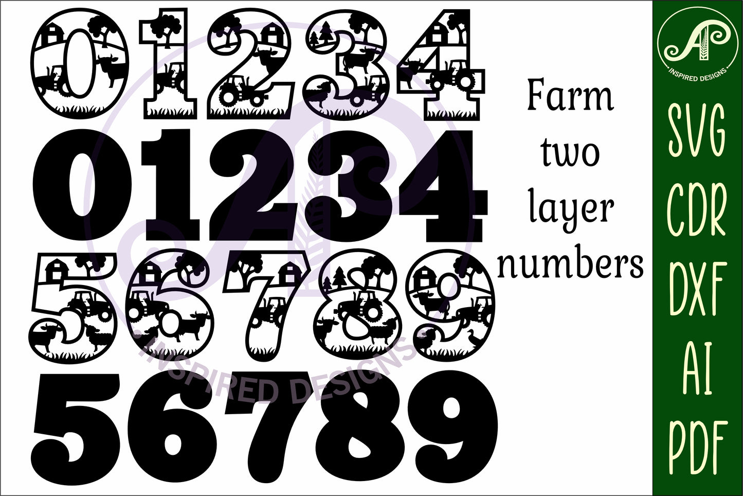 Farm animal wall numbers set. two layers