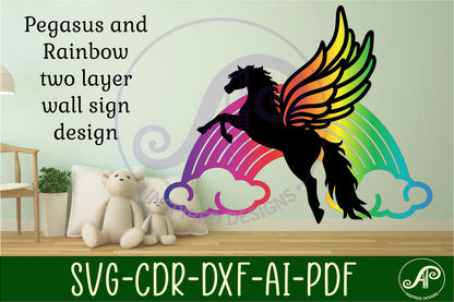 Pegasus and rainbow wall sign design SVG / DXF / AI / PDF / CDR