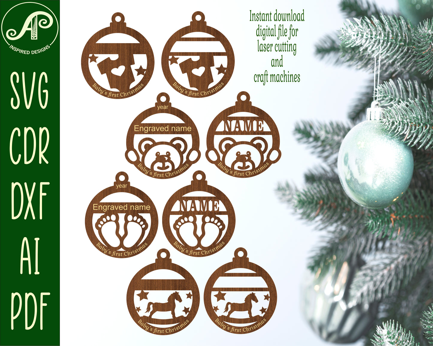 Baby's first Christmas ornament design SVG / DXF / AI / PDF