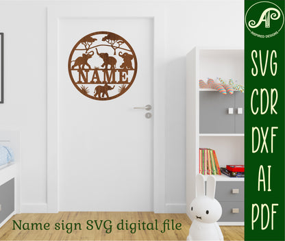 Baby Elephants name wall sign. SVG / DXF / AI / PDF / CDR