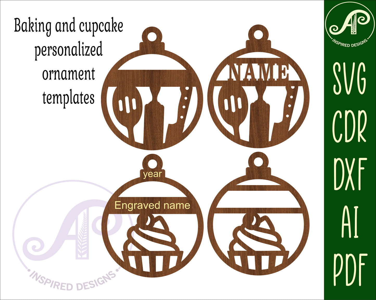 Baking tools and cupcake ornament design SVG / DXF / AI / PDF