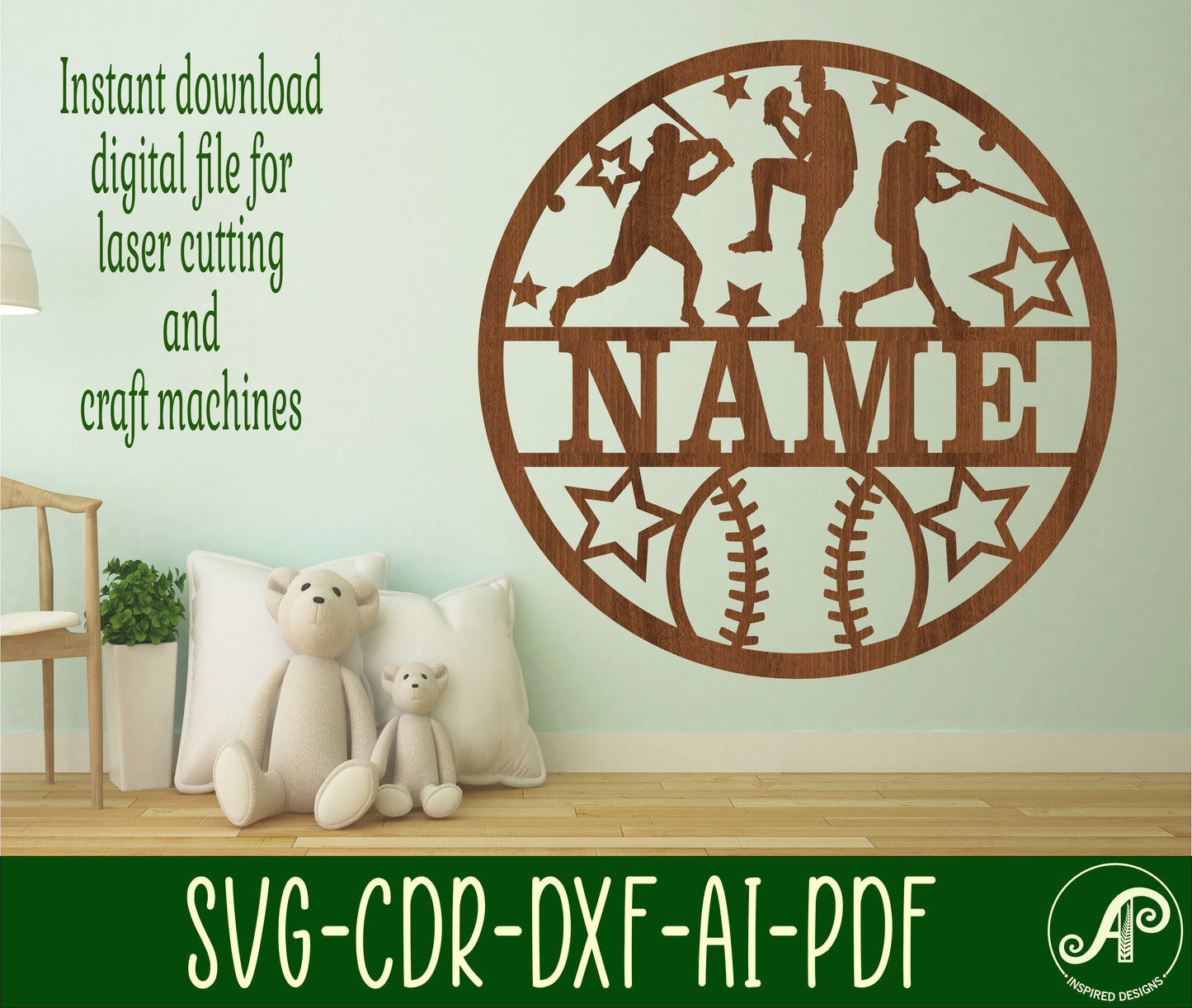 Baseball male name wall sign. SVG / DXF / AI / PDF / CDR