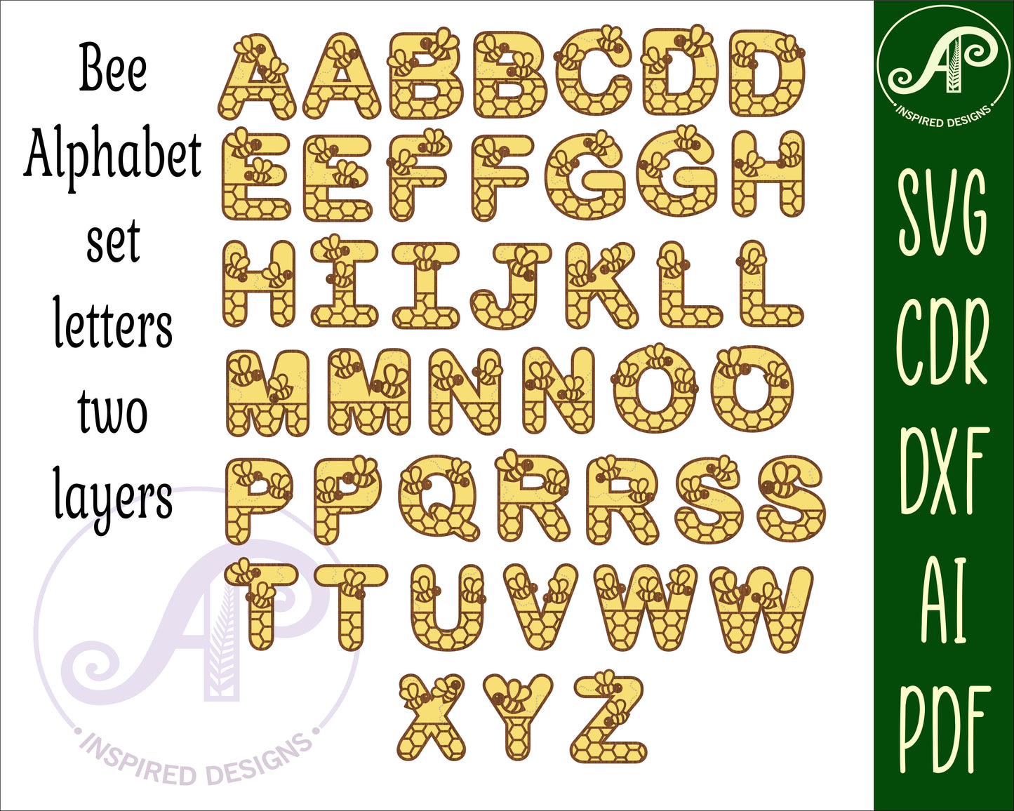 Bee hive alphabet letter set. 43 letter options