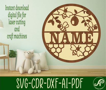 Bees name wall sign. SVG / DXF / AI / PDF / CDR