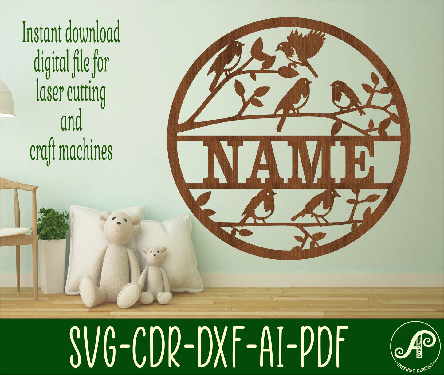 Bird name wall sign. SVG / DXF / AI / PDF / CDR