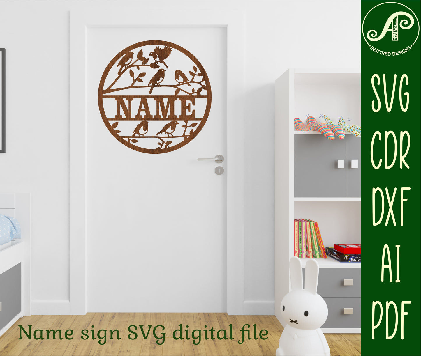 Bird name wall sign. SVG / DXF / AI / PDF / CDR