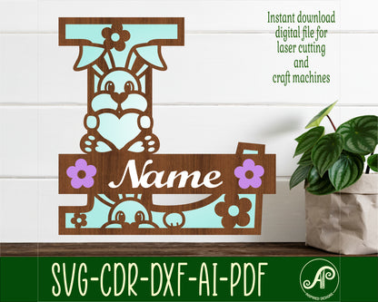 Bunny layered monogram sign SVG / DXF / AI / PDF / CDR