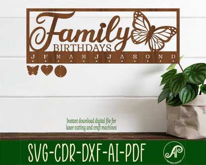 Family birthday calendar butterfly design  SVG / DXF / AI / PDF / CDR