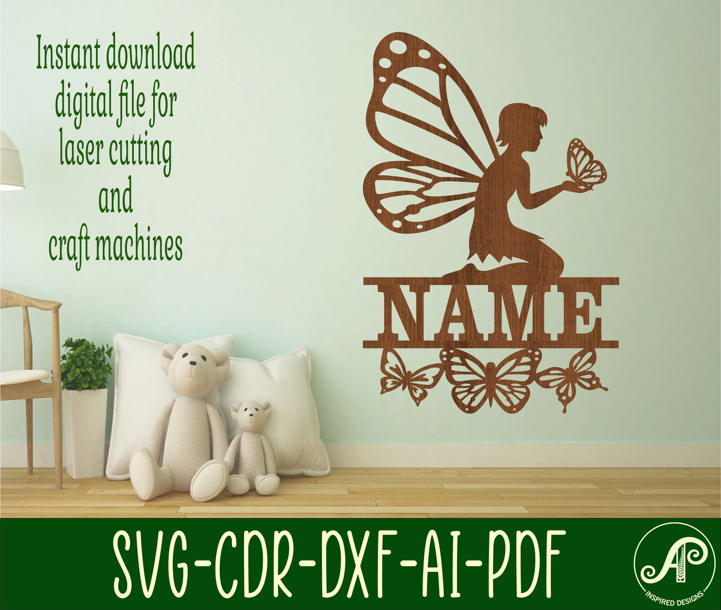 Butterfly fairy shape name sign SVG / DXF / AI / PDF / CDR