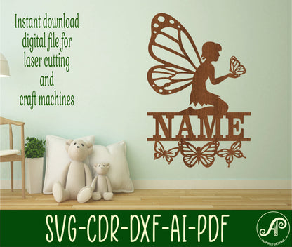 Butterfly fairy shape name sign SVG / DXF / AI / PDF / CDR