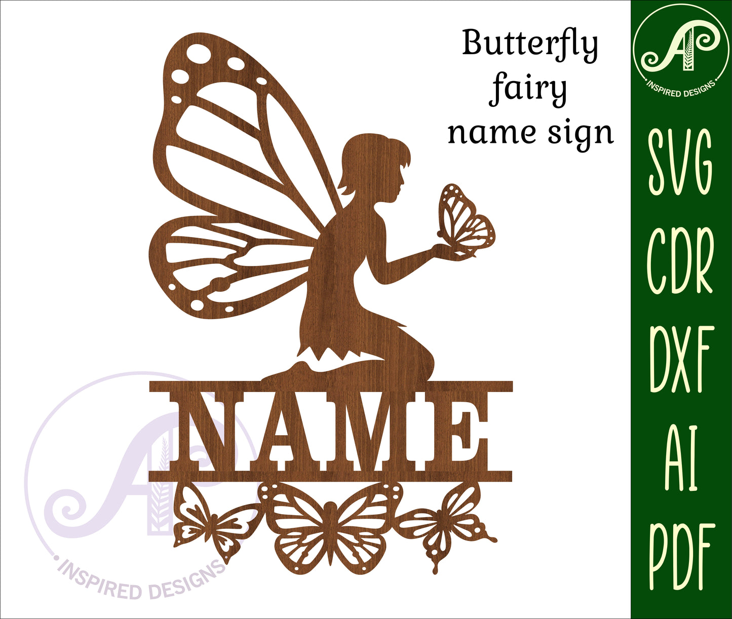 Butterfly fairy shape name sign SVG / DXF / AI / PDF / CDR