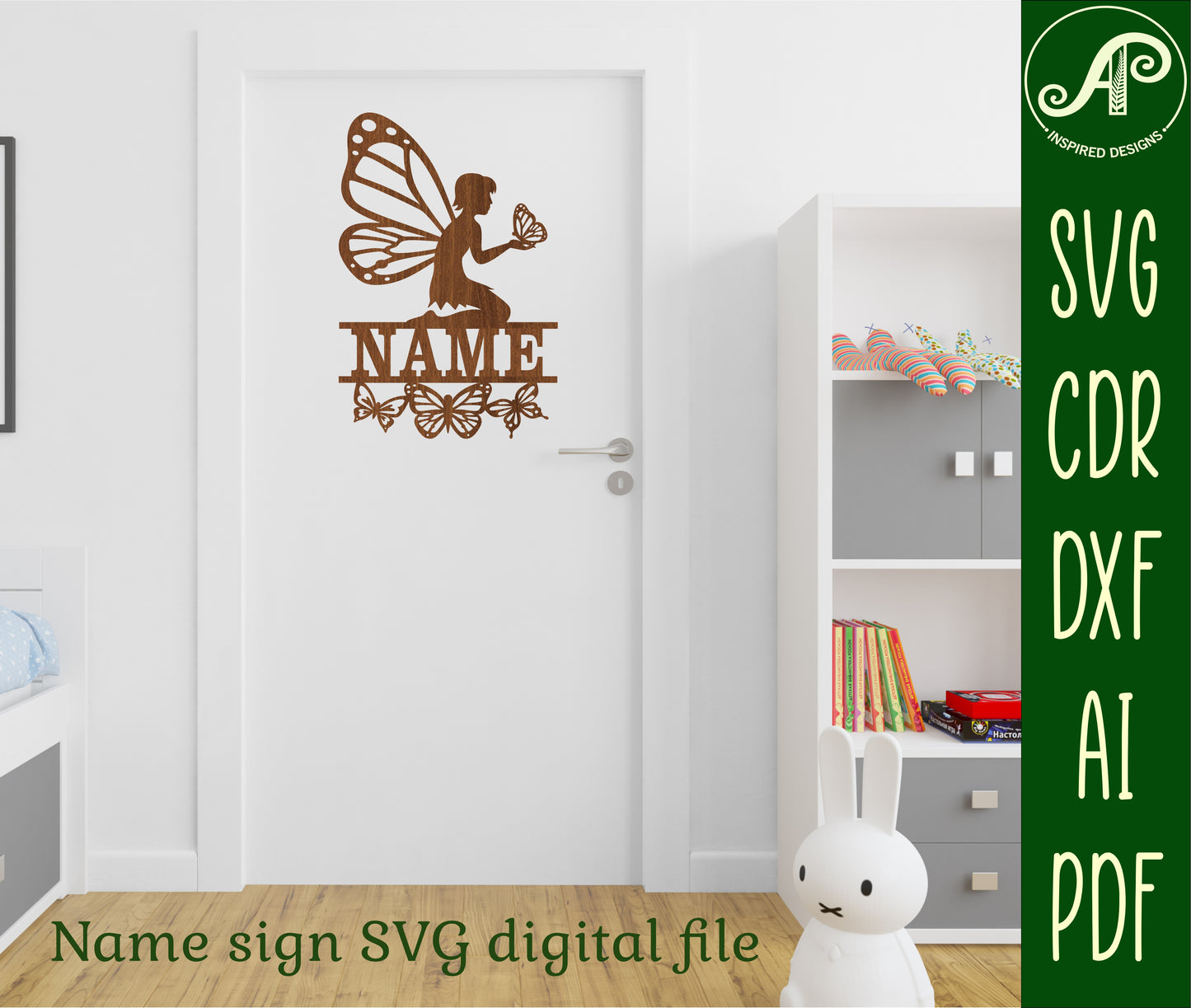 Butterfly fairy shape name sign SVG / DXF / AI / PDF / CDR