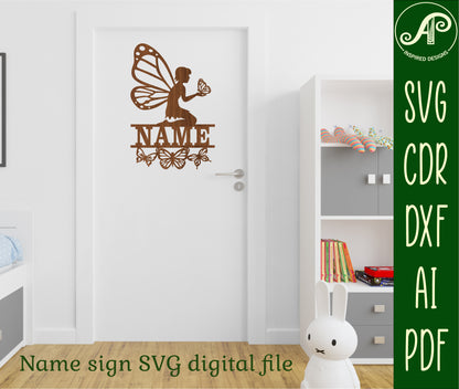 Butterfly fairy shape name sign SVG / DXF / AI / PDF / CDR