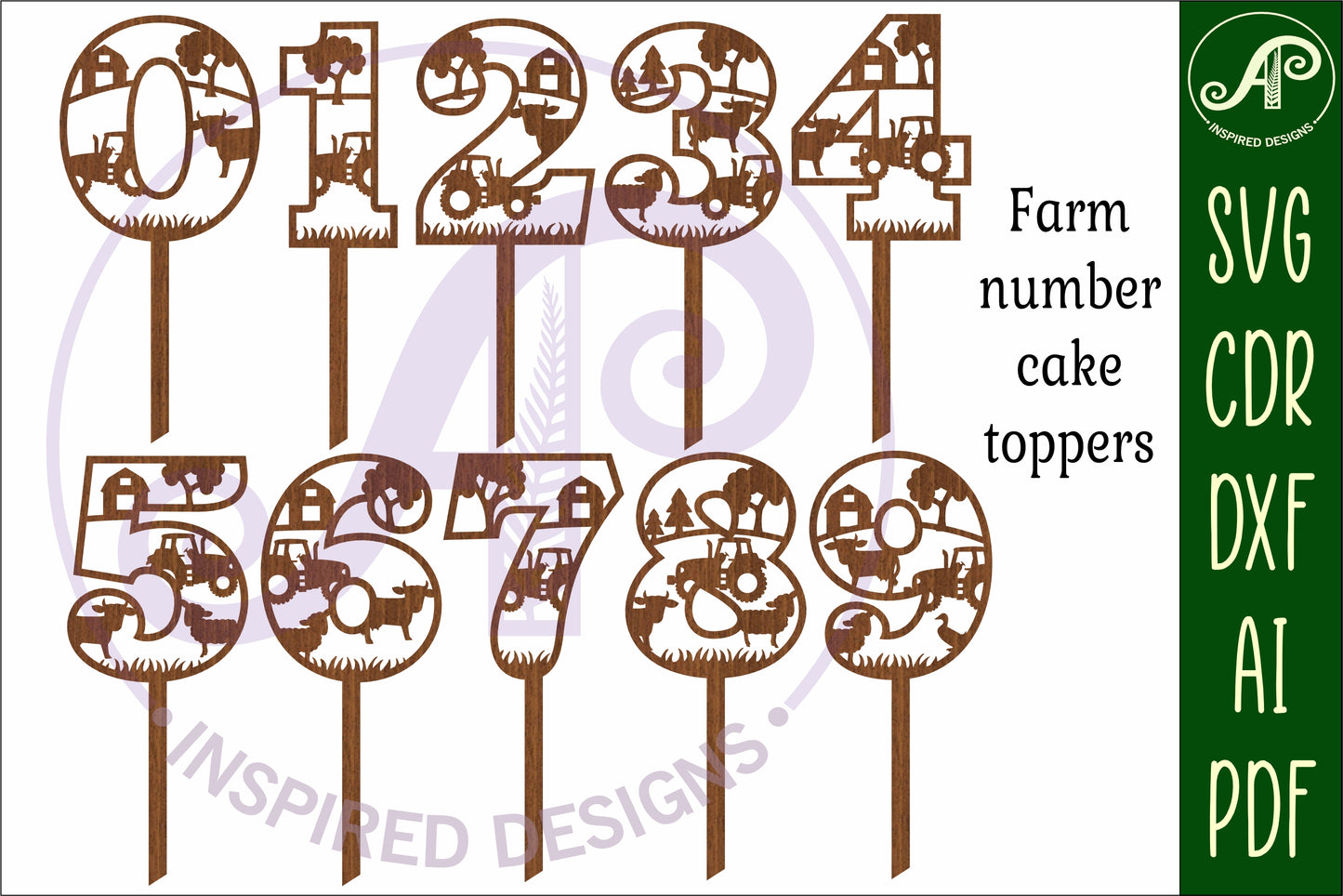 Farm animal number cake toppers design SVG / DXF / AI / PDF / CDR