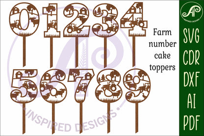 Farm animal number cake toppers design SVG / DXF / AI / PDF / CDR