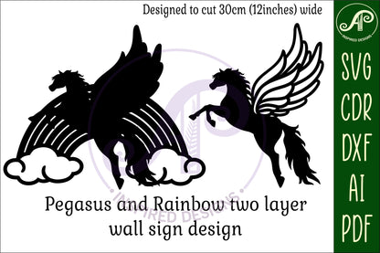 Pegasus and rainbow wall sign design SVG / DXF / AI / PDF / CDR