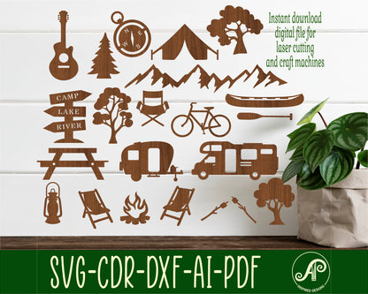 Camping designs, 18 silhouette shapes