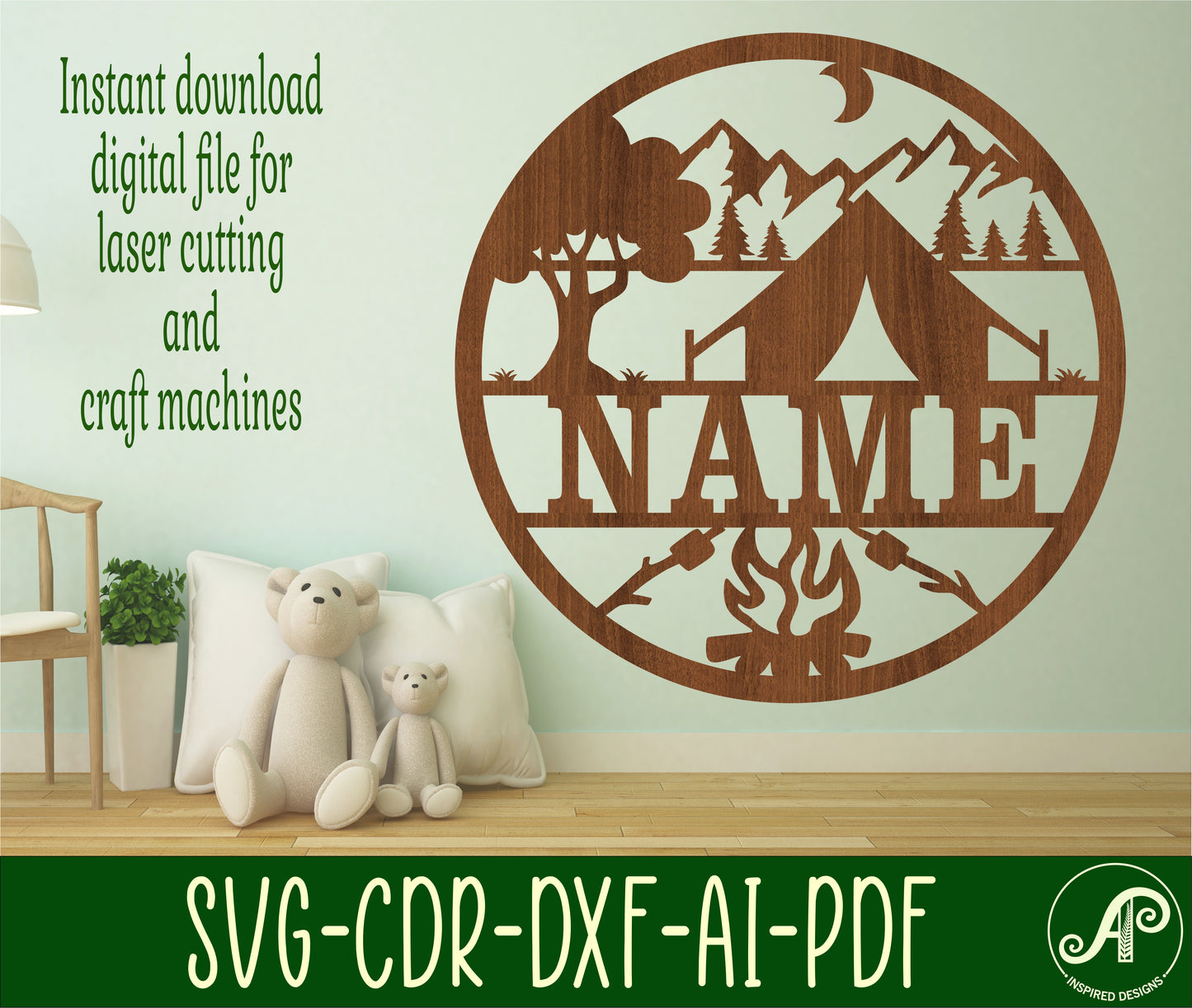 Camping name wall sign. SVG / DXF / AI / PDF / CDR