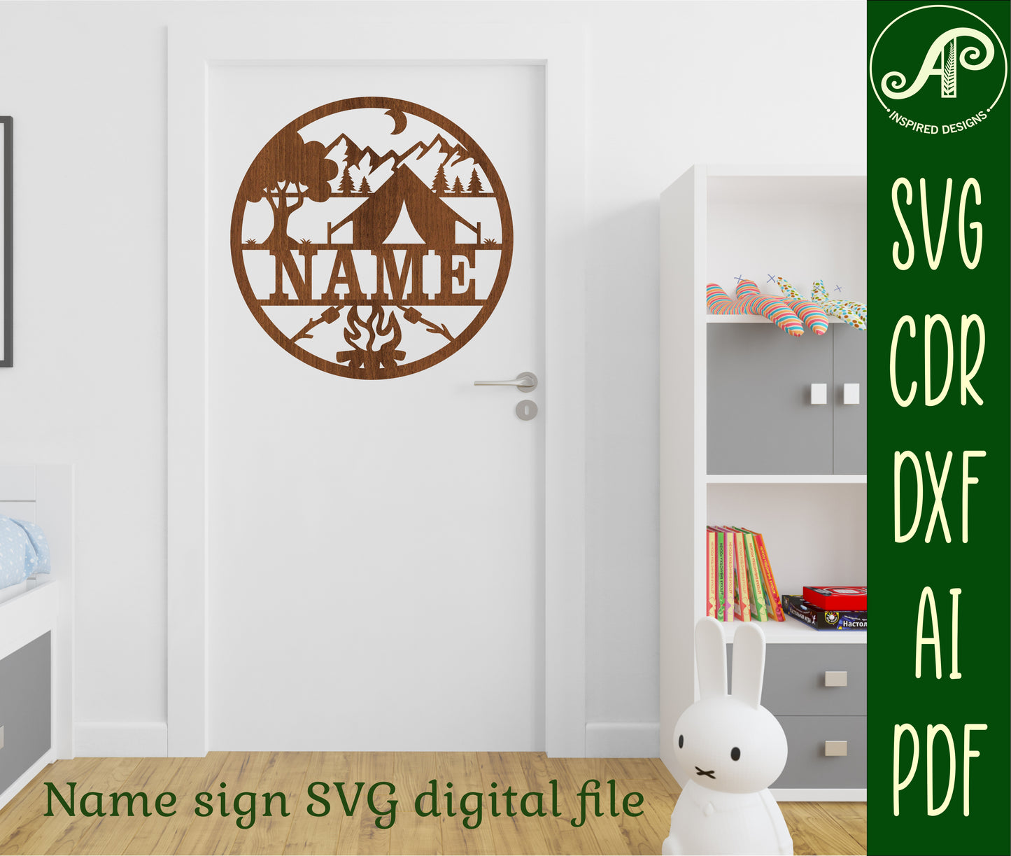 Camping name wall sign. SVG / DXF / AI / PDF / CDR