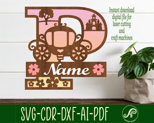 Princess layered monogram sign SVG / DXF / AI / PDF / CDR