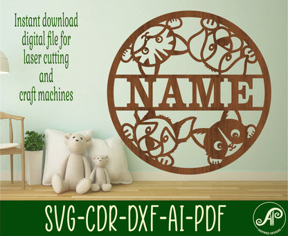 Cat and Dog name wall sign. SVG / DXF / AI / PDF / CDR