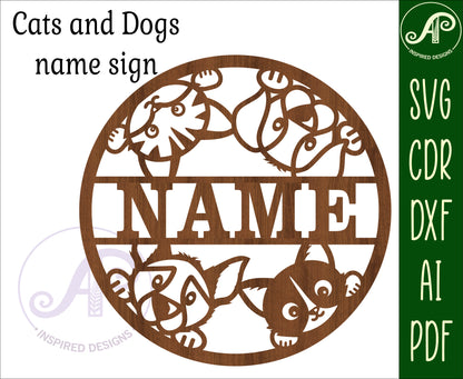 Cat and Dog name wall sign. SVG / DXF / AI / PDF / CDR