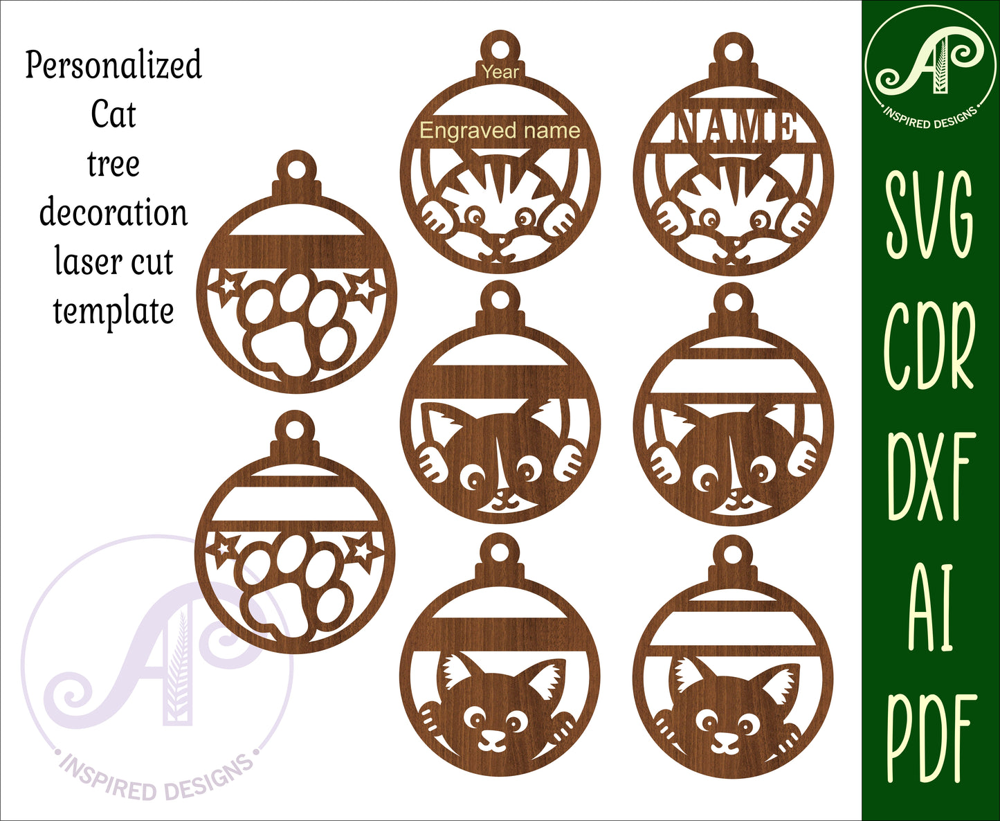 Cat ornament designs SVG / DXF / AI / PDF