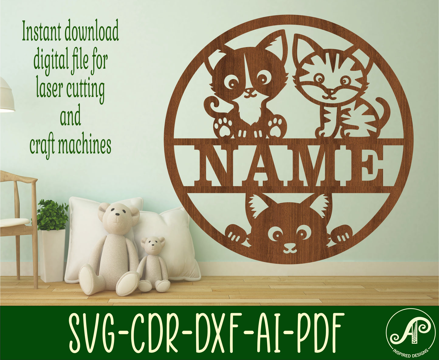 Cats name wall sign. SVG / DXF / AI / PDF / CDR