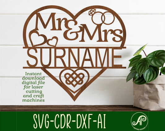 Celtic heart Mr and Mrs name sign SVG / DXF / AI / PDF / CDR