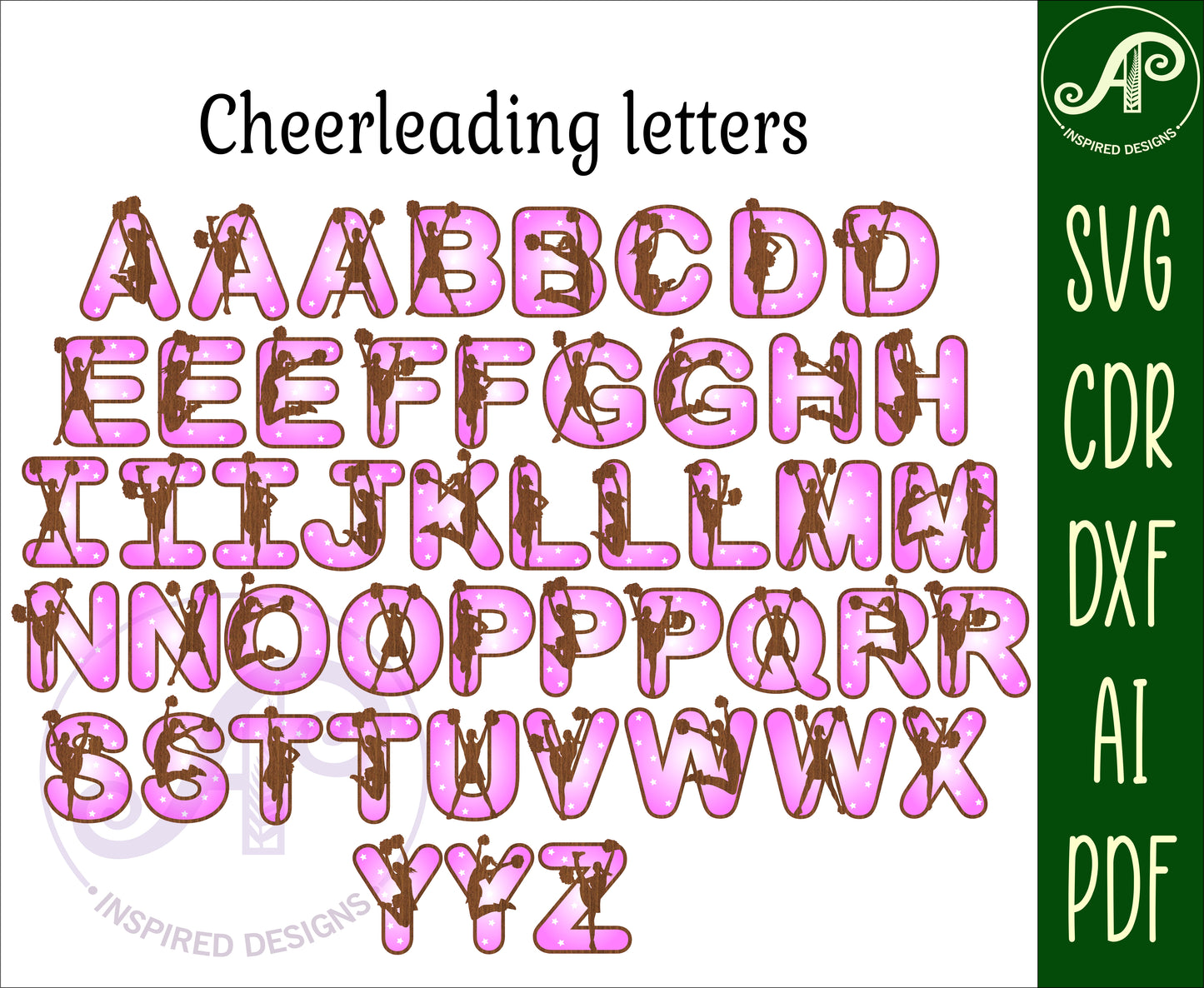 Cheerleading alphabet letter set. 49 letter options