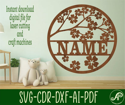 Cherry blossom name wall sign. SVG / DXF / AI / PDF / CDR