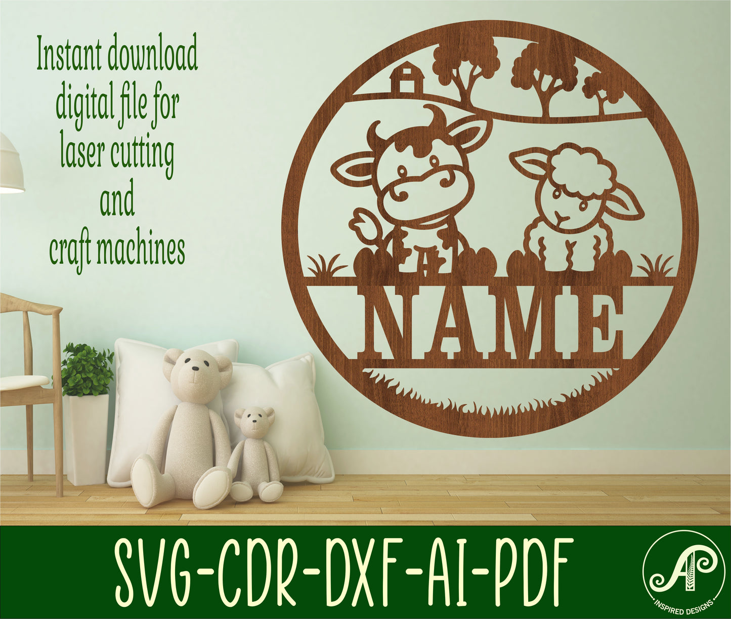 Cow and Sheep name wall sign. SVG / DXF / AI / PDF / CDR