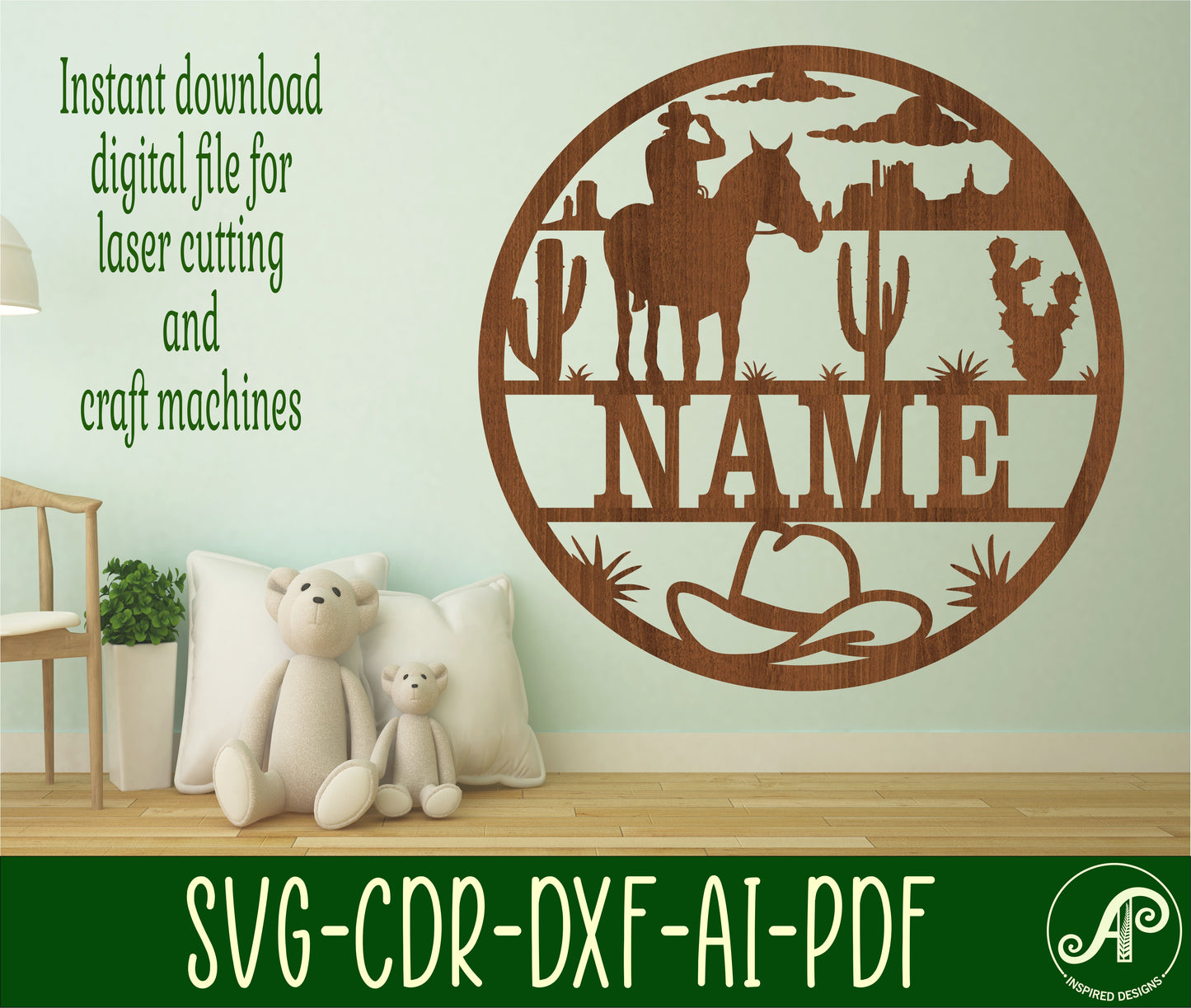 Cowboy name wall sign. SVG / DXF / AI / PDF / CDR