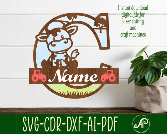 Cow layered monogram sign SVG / DXF / AI / PDF / CDR