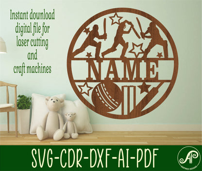 Cricket name wall sign. SVG / DXF / AI / PDF / CDR