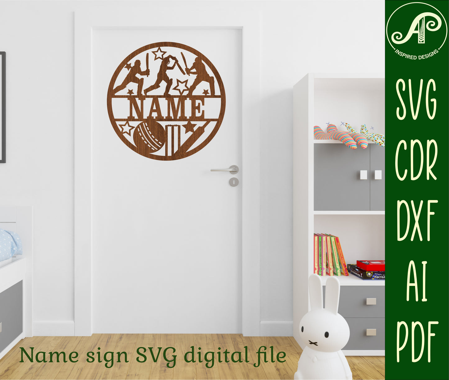 Cricket name wall sign. SVG / DXF / AI / PDF / CDR