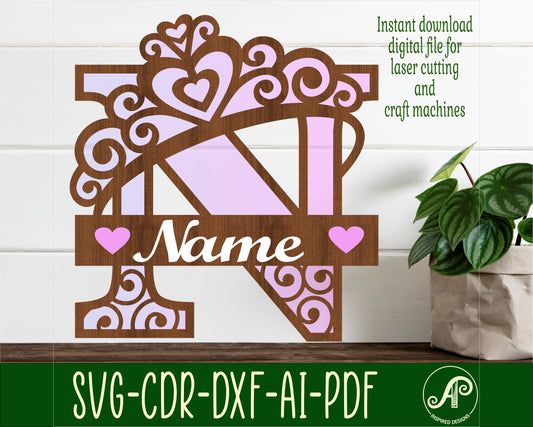 Crown layered monogram sign SVG / DXF / AI / PDF / CDR