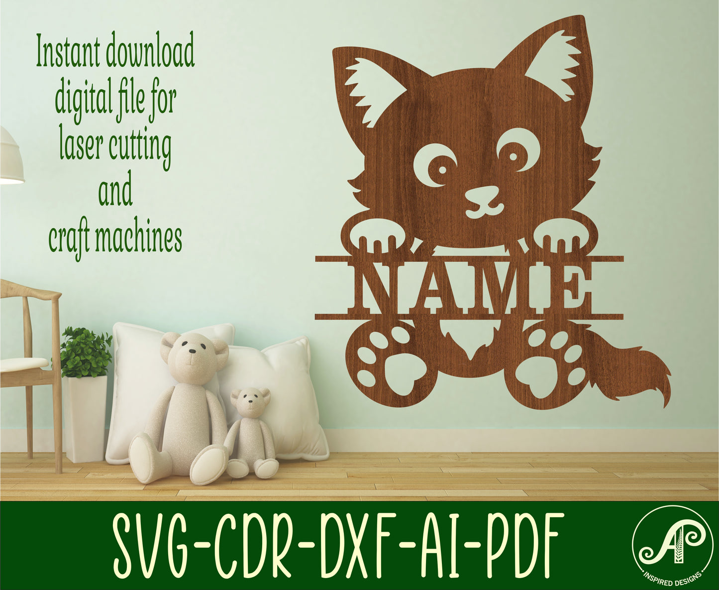 Cute Cat shape name sign SVG / DXF / AI / PDF / CDR