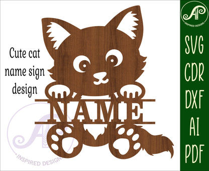 Cute Cat shape name sign SVG / DXF / AI / PDF / CDR