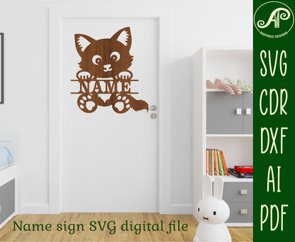 Cute Cat shape name sign SVG / DXF / AI / PDF / CDR