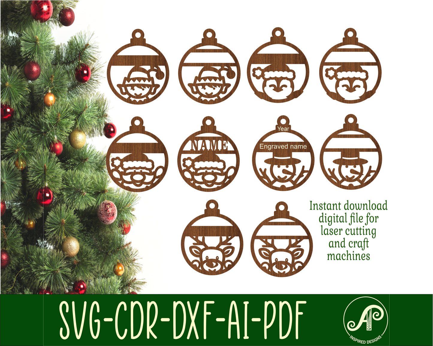 Cute Christmas ornament designs SVG / DXF / AI / PDF