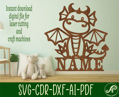 Cute Dragon shape name sign SVG / DXF / AI / PDF / CDR