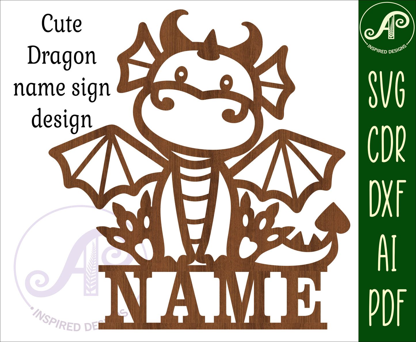 Cute Dragon shape name sign SVG / DXF / AI / PDF / CDR