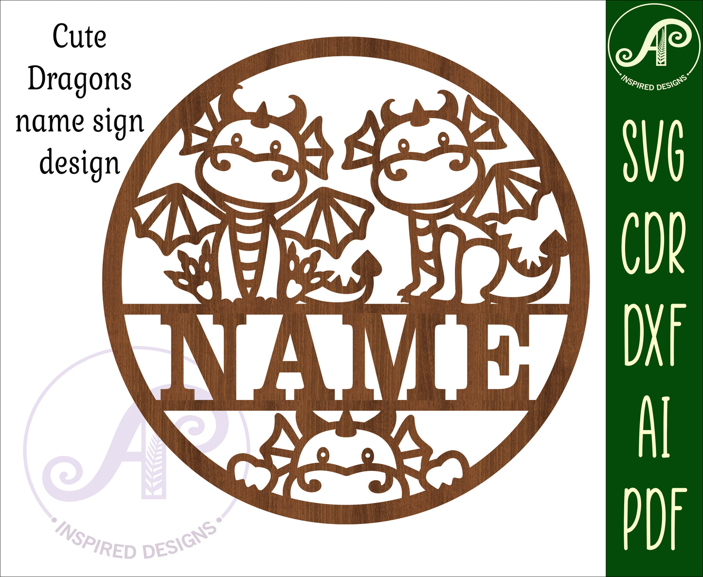 Cute Dragons name wall sign. SVG / DXF / AI / PDF / CDR