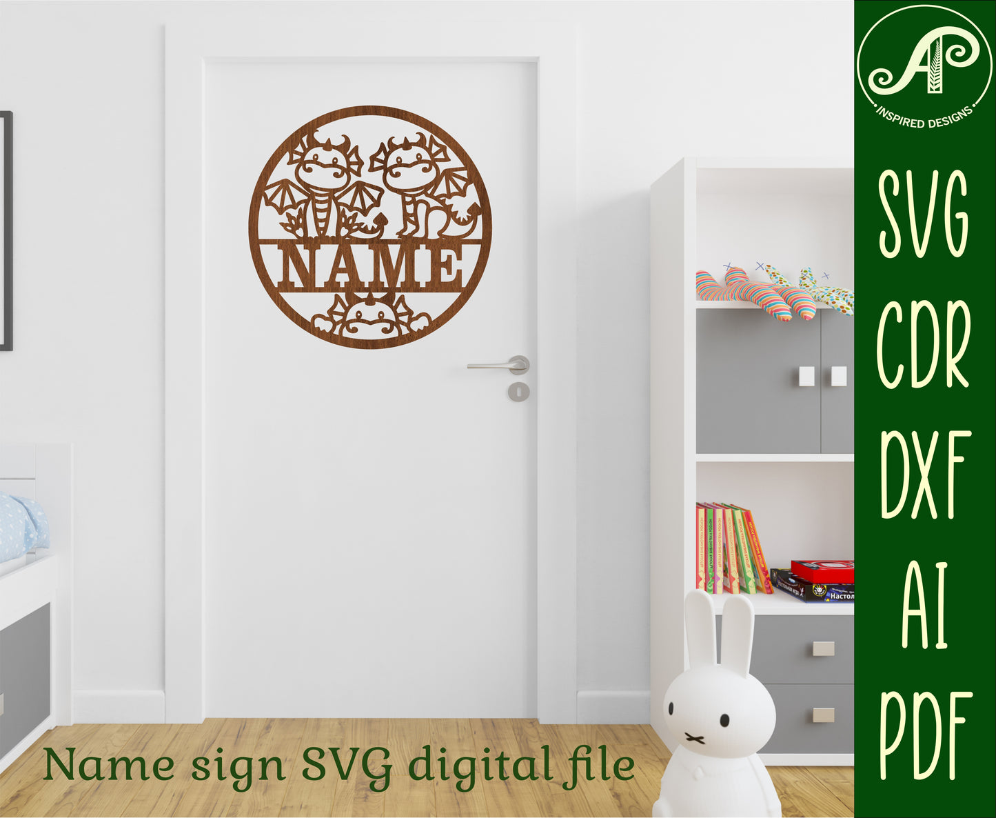 Cute Dragons name wall sign. SVG / DXF / AI / PDF / CDR