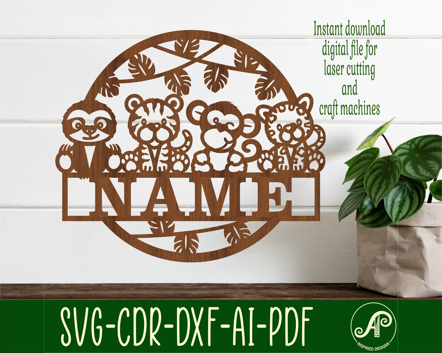 Cute jungle name wall sign. SVG / DXF / AI / PDF / CDR