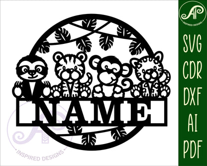 Cute jungle name wall sign. SVG / DXF / AI / PDF / CDR