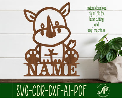 Cute Rhino shape name sign SVG / DXF / AI / PDF / CDR