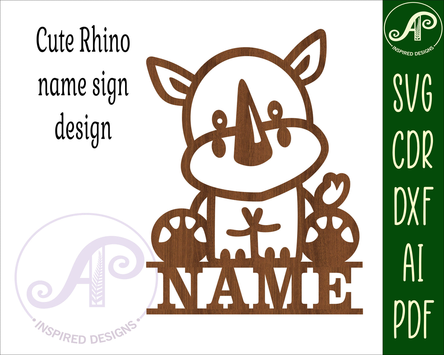 Cute Rhino shape name sign SVG / DXF / AI / PDF / CDR