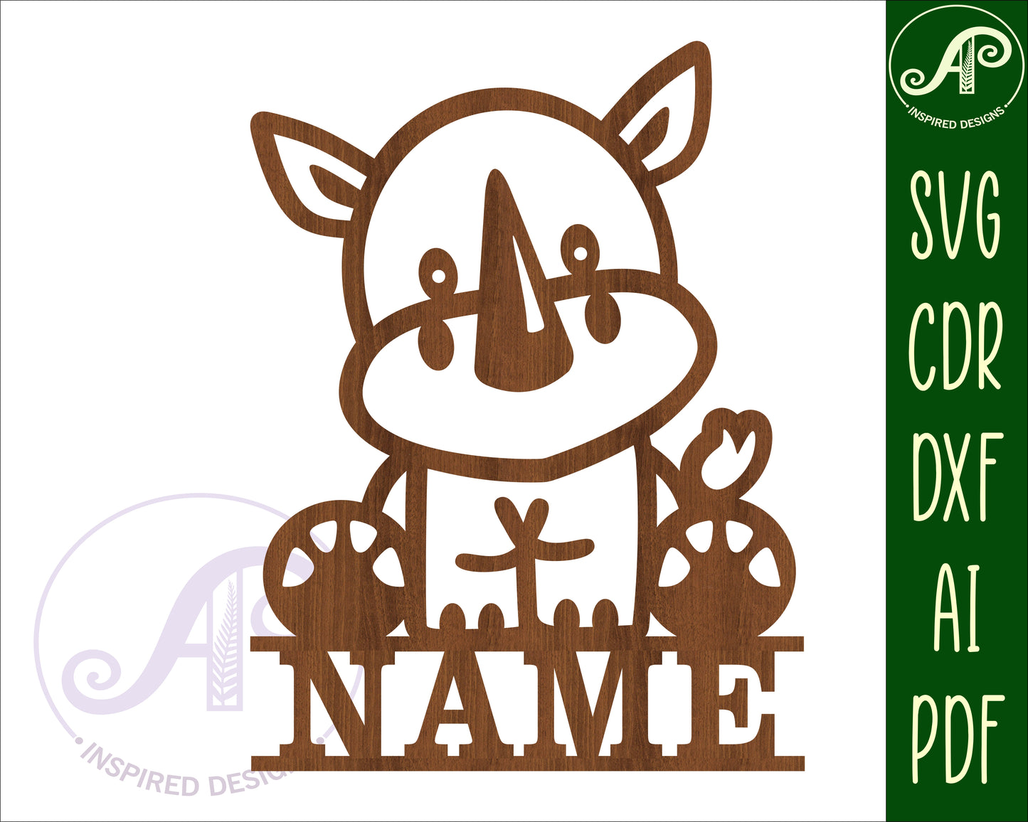 Cute Rhino shape name sign SVG / DXF / AI / PDF / CDR